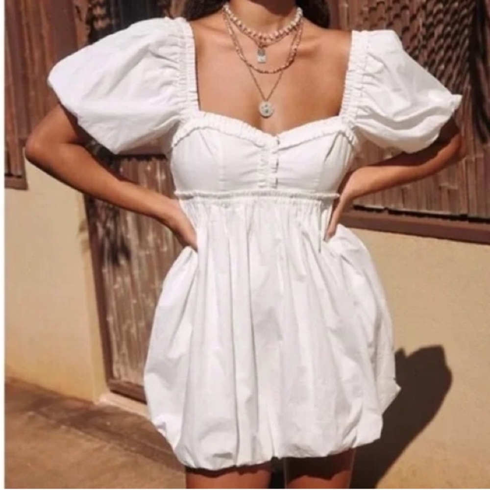 Free People Rendezvous Me White Puff Sleeve Mini Dress